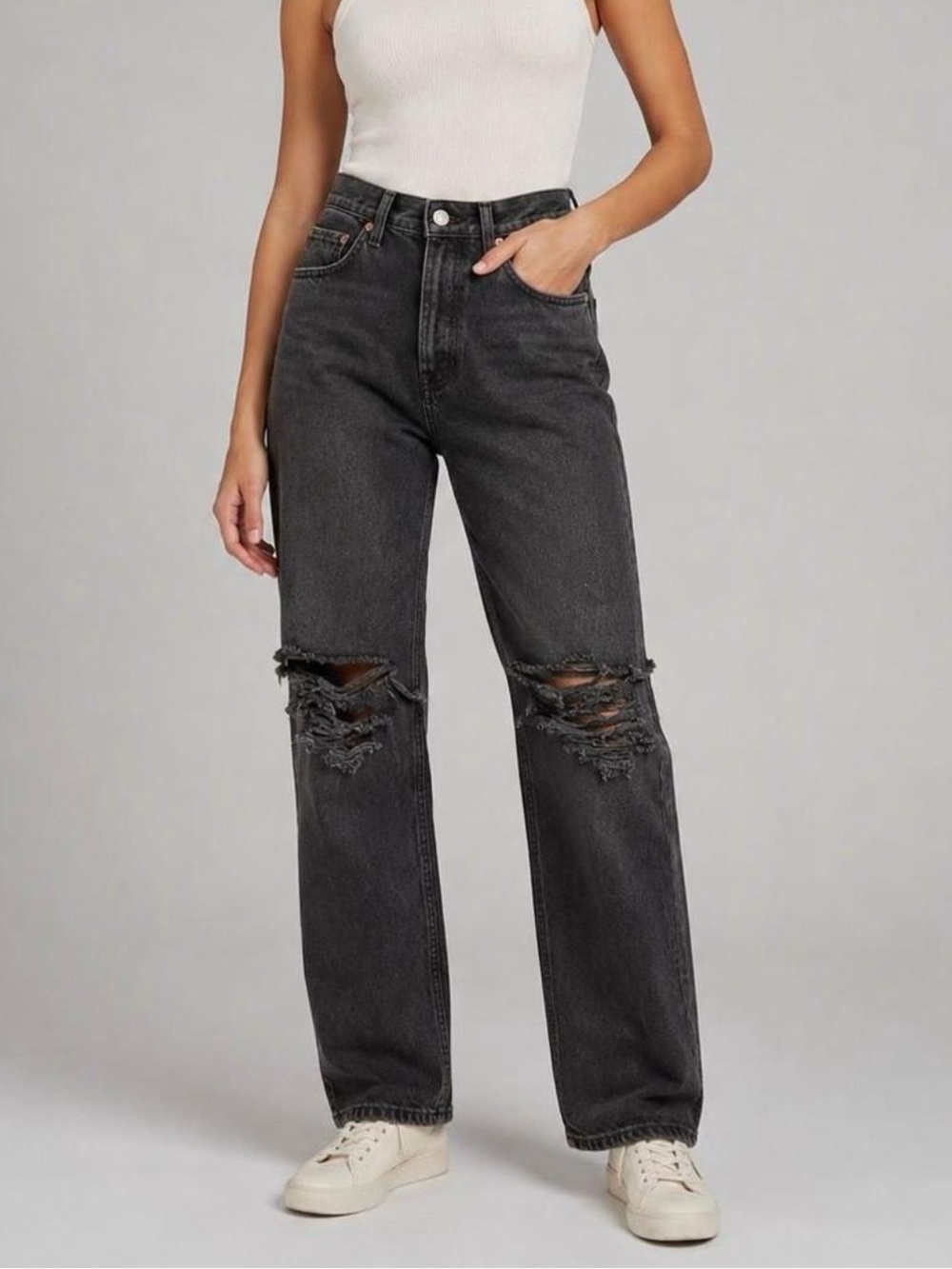 Agolde Jeans 90s Pinch Womens 27 Black High Rise Straight Stretch Denim Distress